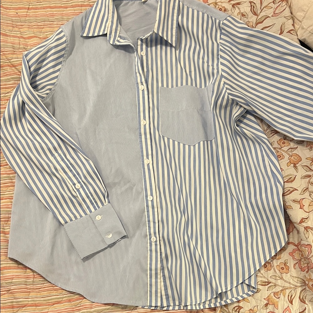 Women's Light Blue Striped Button-Down Shirt